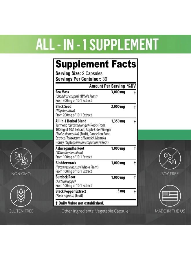 Vitabem Sea Moss Black Seed Oil Ashwagandha Turmeric Bladderwrack Burdock Root | Advanced Sea Moss Capsules All in One Supplement with Seamoss Black Seed Oil Burdock Root Capsules - 60 Count - Image 3